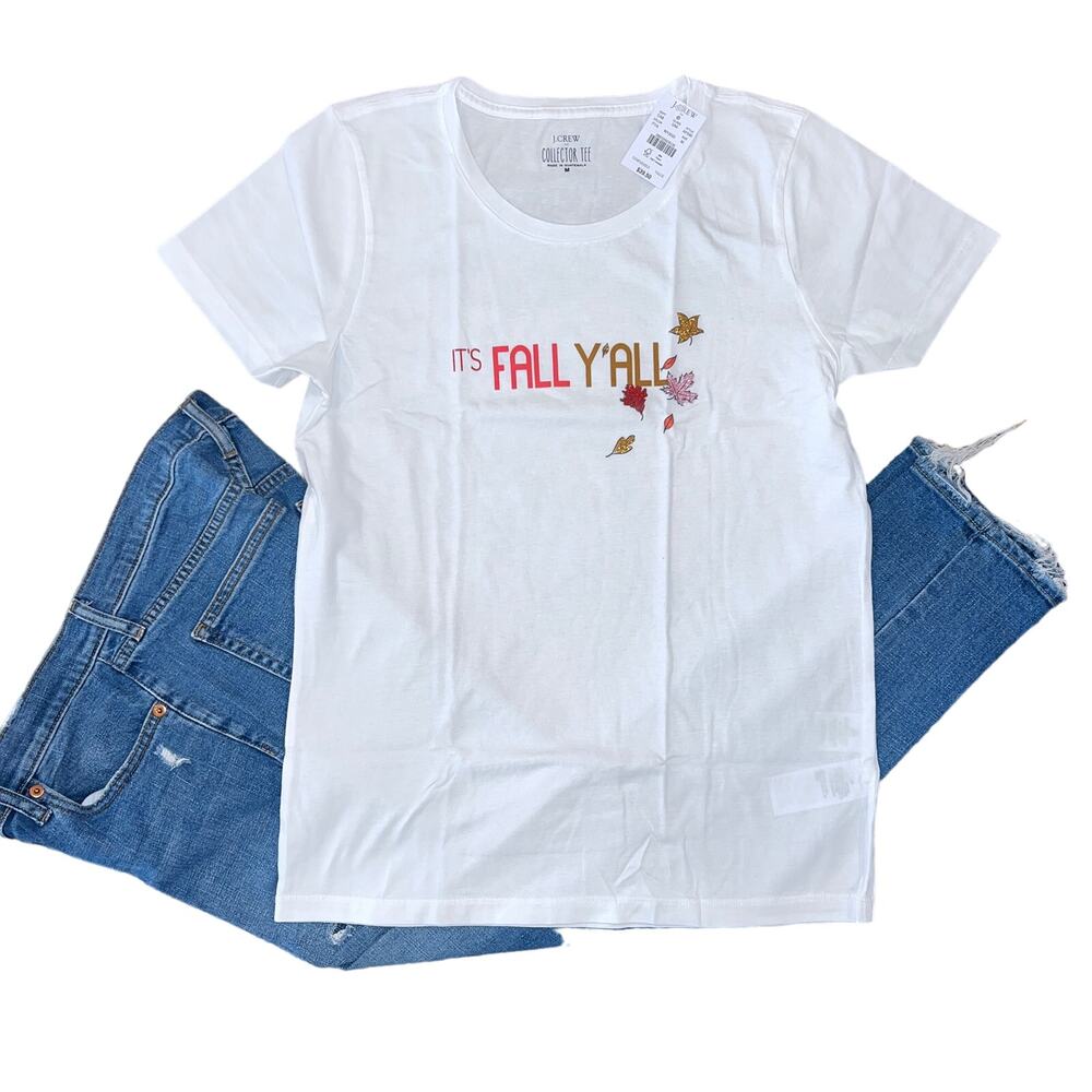 NWT J Crew White "It's Fall Y'All" Cotton Crewneck Tee